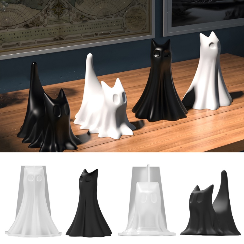 Candle Making Things - Gato fantasma halloween desktop ornamento gesso