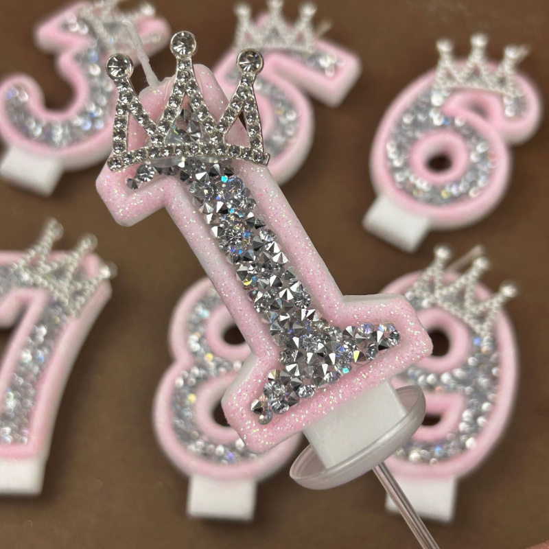 Candle Making Things - Velas digitais 0-9 rosa prata strass
